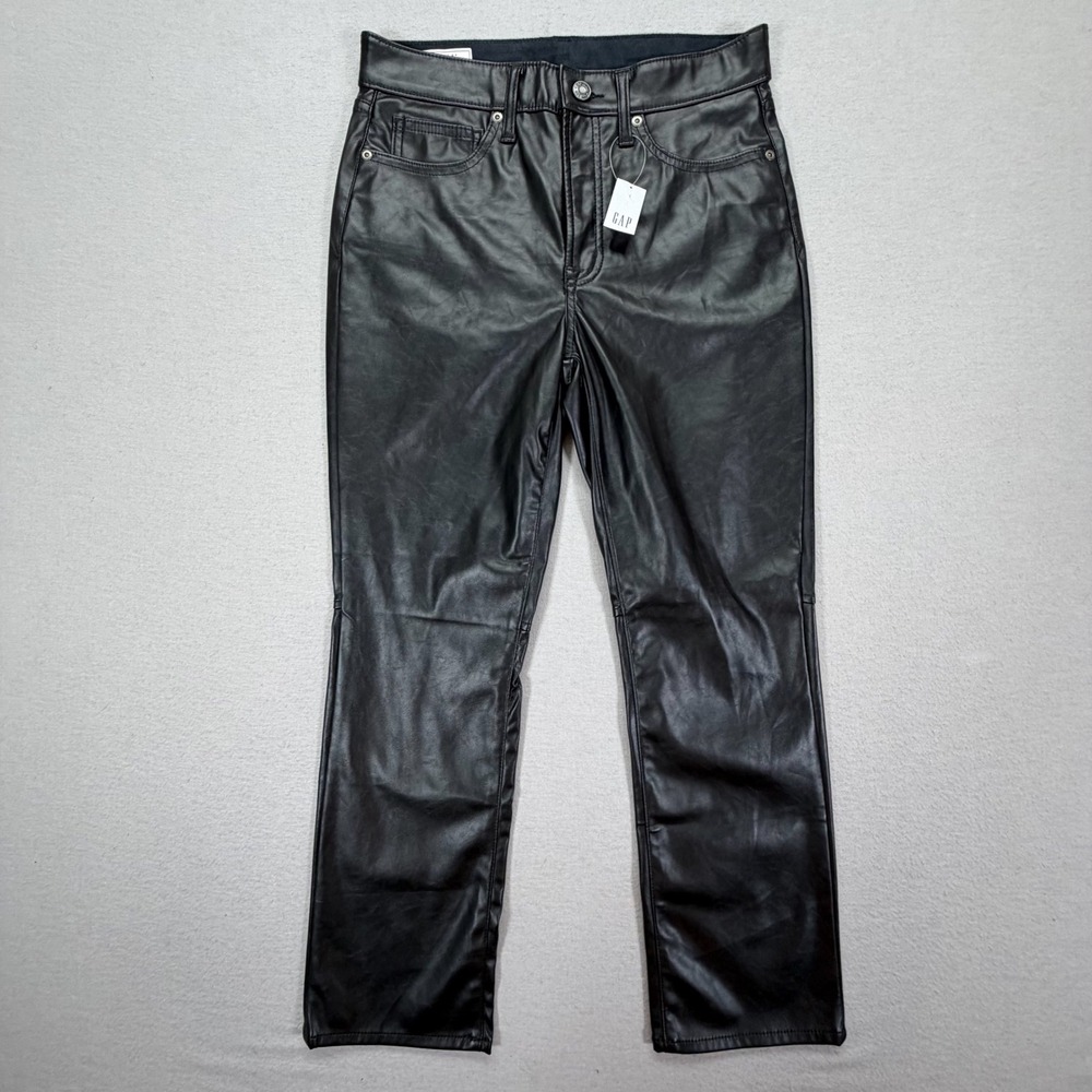 Gap‎ Faux Leather Pants Womens 6P NWT Black Vintage Slim High Rise Petite Vegan